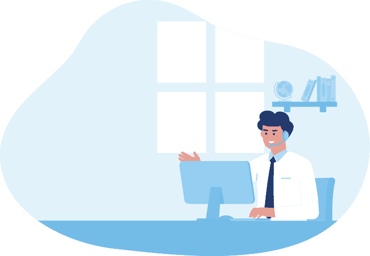 パソコンで通話している人のイラスト